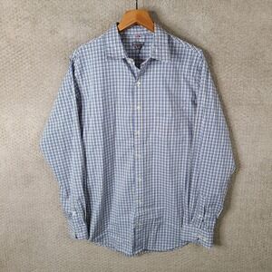 Van Heusen Traveler Shirt Men LT Blue Beige Plaid Long Sleeve Button Down Casual